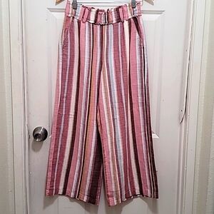 A.N.A NEW APPROACH WOMEN'S LINEN/COTTON BLEND LAGENLOOK STRIPE WIDE LEG SZ XS